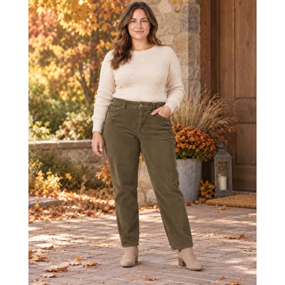 Kut from the Kloth Catherine Boyfriend Corduroy Pants Olive Green Size 14
